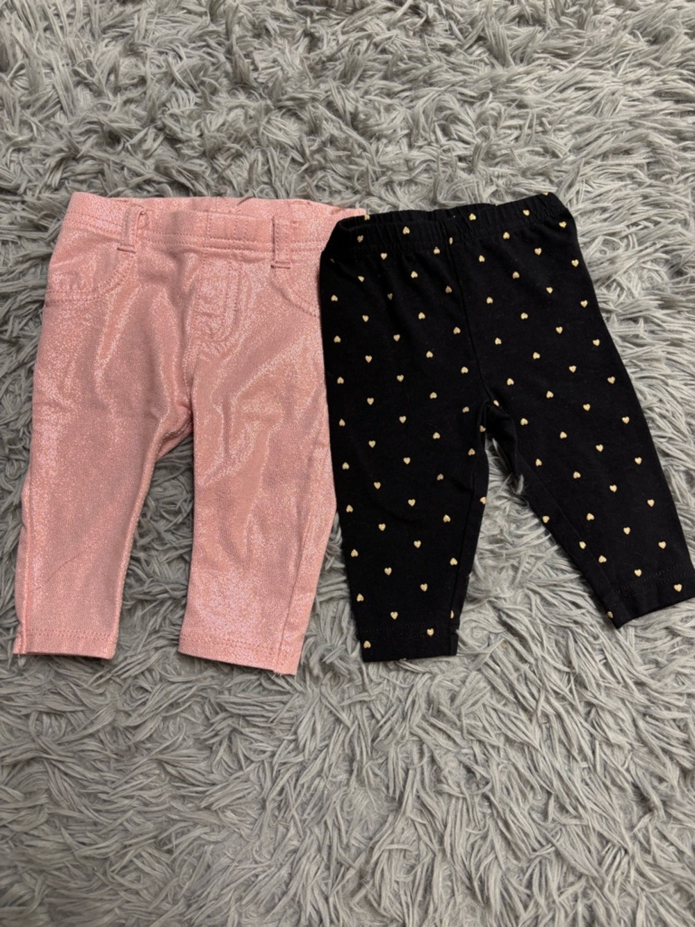Set of Pink Glitter and Black Heart Print Leggings